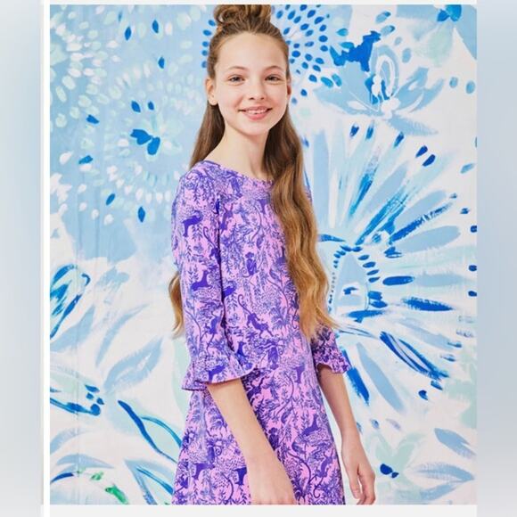 Lilly Pulitzer EUC Girls Sophie Ruffle Dress Safari As I Can Sea Size XL (12/14) - Picture 1 of 5
